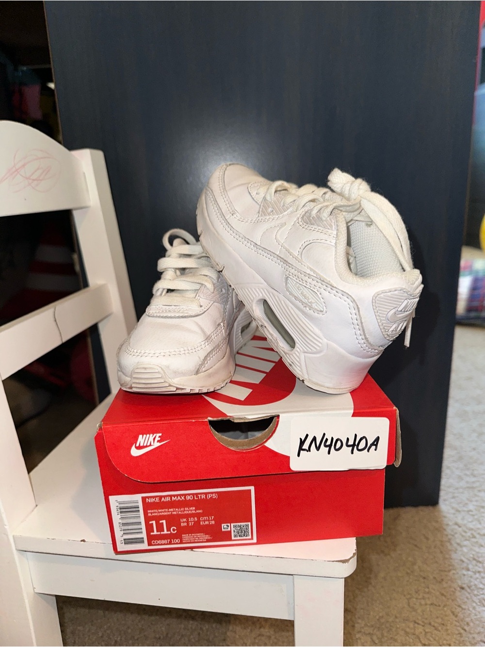 Nike Kids White Air Max 90 Youth Sneakers
